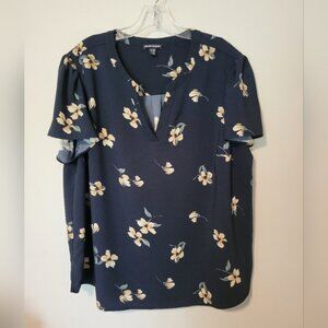 Hilary Hadley Navy Floral Blouse Size XXL